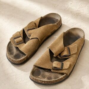 Betula by Birkenstock Tan Brown Suede Two Strap Buckle Sandals Size 38 7